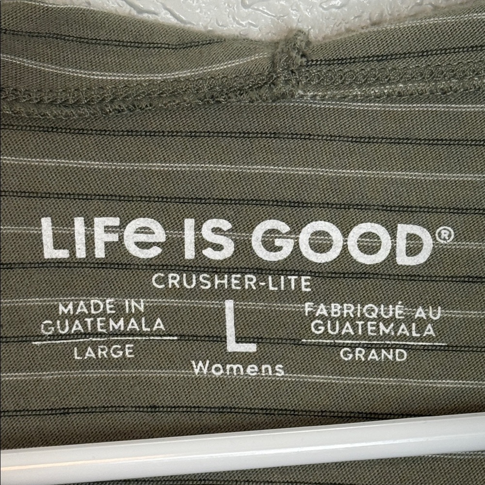 Life Is Good Women's Green Long Sleeve Hooded Stripe Flower Crusher Tee Large - Picture 2 of 5